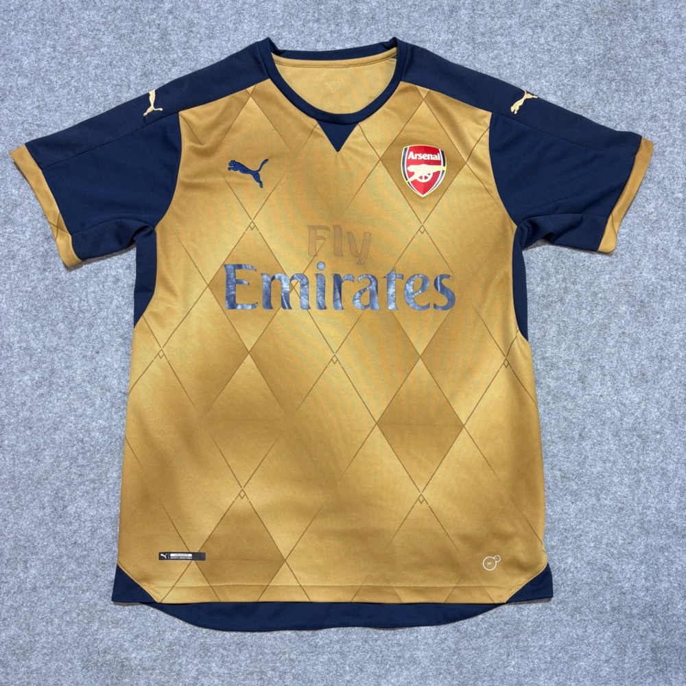 Puma Arsenal 2015-16 Away Jersey Ozil 11 Gold Navy Soccer Shirt Mens Medium